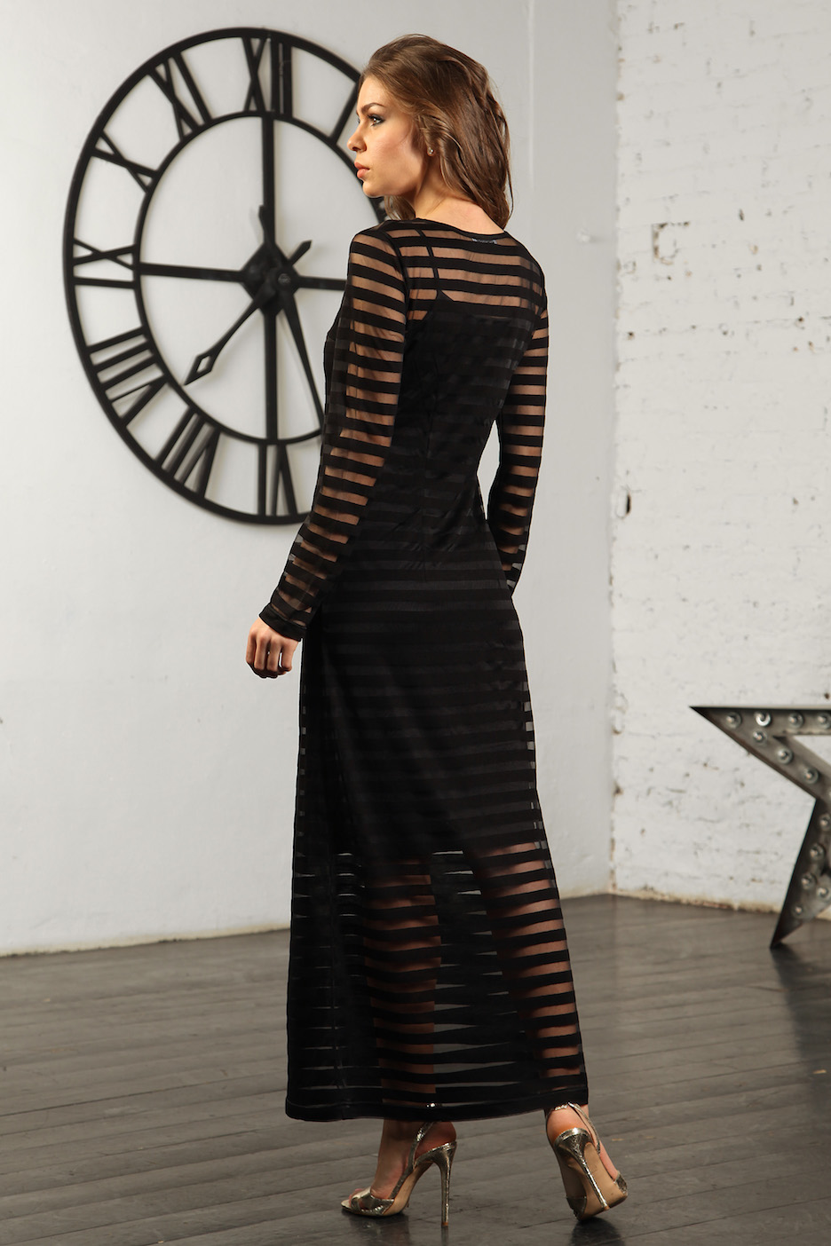 Фото товара 9617, полупрозрачное черное платье в пол