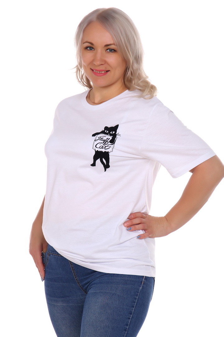 Фото товара 20246, белая футболка с кошкой
