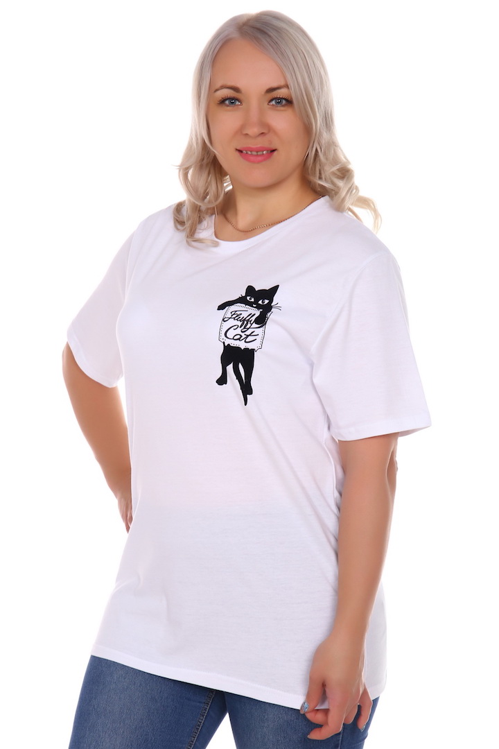 Фото товара 20247, белая футболка с кошкой